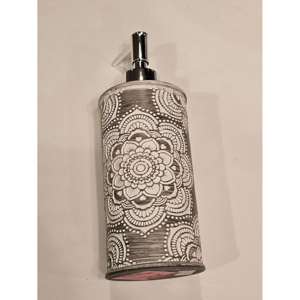 BINO Decorative Gray & White Floral Soap Dispenser